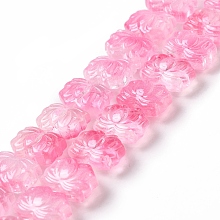 Honeyhandy Transparent Glass Beads Strands, Lotus, Hot Pink, 10x14x7mm, Hole: 0.8mm, about 38pcs/strand, 14.17 inch(36cm)