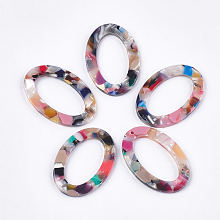 Honeyhandy Cellulose Acetate(Resin) Pendants, Oval, Colorful, 37x25.5x2.5mm, Hole: 1.5mm