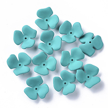 Honeyhandy 3-Petal Spray Painted Acrylic Bead Caps, Rubberized Style, Flower, Dark Turquoise, 23x20~22x7mm, Hole: 1.6mm