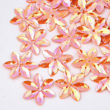 Honeyhandy Ornament Accessories, PVC Plastic Paillette/Sequins Beads, Flower, Dark Orange, 13~13.5x12x0.4mm, Hole: 1.4mm, about 900pcs/50g