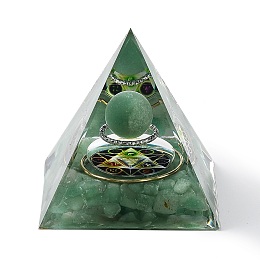 Honeyhandy Orgonite Pyramid Resin Energy Generators, Reiki Natural Green Aventurine Chips Inside for Home Office Desk Decoration, 60x60x59mm