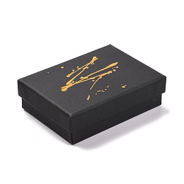 Honeyhandy Hot Stamping Cardboard Jewelry Packaging Boxes, with Sponge Inside, for Rings, Small Watches, Necklaces, Earrings, Bracelet, Rectangle, Black, 9.2x7x2.7cm