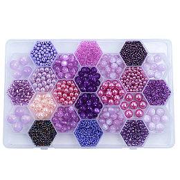 DIY 24 Style Acrylic & Resin Beads Jewelry Making Finding Kit, Round & Rice, Medium Purple, 2.2~12x1.5~11.5mm, Hole: 0.7~2.2mm