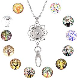 SUNNYCLUE 1 Box 12 Styles Tree of Life Snap Button Office Lanyard Bulk Four Seasons Stainless Steel Lanyards for ID Badges ID Badge Lanyard Holder Lanyard Breakaway Jewelry Pendant Clips 30 inches