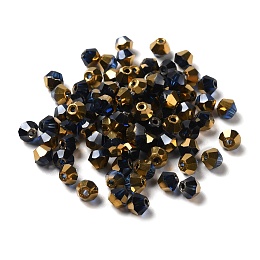 Transparent Electroplate Glass Beads, Half Golden Plated, Faceted, Bicone, Prussian Blue, 4.5x4mm, Hole: 1mm, 500Pcs/bag