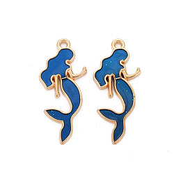 ARRICRAFT Alloy Enamel Pendants, Mermaid, Light Gold, Blue, 29x12.5x2mm, Hole: 1.4mm