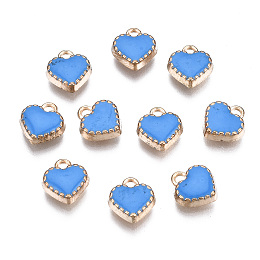 Honeyhandy Alloy Enamel Charms, Heart, Light Gold, Cornflower Blue, 8x7.50x2.50mm, Hole: 1.5mm