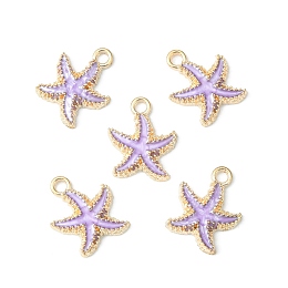 Honeyhandy Alloy Enamel Pendants, Starfish, Light Gold, Violet, 18x15x3mm, Hole: 2.5mm