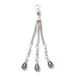 Honeyhandy Tibetan Style Alloy Curb Chain Tassel Big Pendants, Antique Silver & Platinum, Antique Silver & Platinum, 81x2mm, Hole: 5mm, Pendant: 14.5x6.5x2.5mm