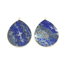 Honeyhandy Dyed Natural Lapis Lazuli Pendants, with Brass Findings, Drop, Golden, 41~41.5x32x2mm, Hole: 1.5mm