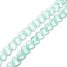 Transparent Glass Beads Strand, Heart, Aquamarine, 7.5~8.5x8~8.5x4~4.5mm, Hole: 1mm, about 44~45pcs/strand, 12.56~12.87 inch(31.9~32.7cm)