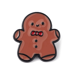 Honeyhandy Christmas Theme Emanel Pin, Electrophoresis Black Alloy Brooch for Backpack Clothes, Gingerbread Man Pattern, 28x26x1.5mm