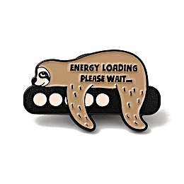 Honeyhandy Word Energy Loading Please Wait Enamel Pin, Electrophoresis Black Alloy Animal Brooch for Backpack Clothes, Sloth Pattern, 17x28x1.5mm