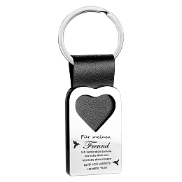 CREATCABIN Heart Keyring with Engraving Leather Personalised Love Engraved Stainless Steel Leather Metal Keychain Gifts Lucky Charm-I Love You Then Für Meinen Freund Und Ich Werd's Immer Tun, Black