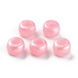 Honeyhandy Plastic Pearlized Beads, Barrel, Pearl Pink, 9x6mm, Hole: 3.5mm, about 1900pcs/500g.