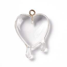 Honeyhandy Transparent Resin Pendants, with Light Gold Iron Loops, Melting Heart Charms, Clear, 30~30.5x21~21.5x7mm, Hole: 1.6mm
