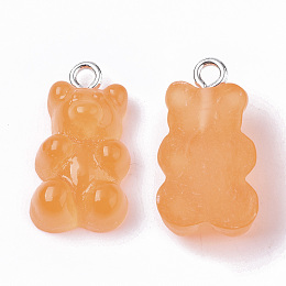 Honeyhandy Resin Pendants, with Platinum Tone Iron Loop, Imitation Food, Bear, Orange, 20.5~22.5x11.5x7mm, Hole: 2mm