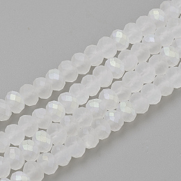 Honeyhandy Electroplate Glass Beads Strands, Faceted, Half Plated, Matte Style, Rondelle, Clear AB, 4x3mm, Hole: 1mm, about 150pcs/strand, 18.9 inch