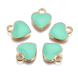 Honeyhandy Alloy Enamel Charms, Heart, Light Gold, Aquamarine, 12x10x2mm, Hole: 2mm