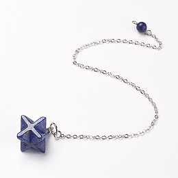 Honeyhandy Chakra Dowsing Pendulum Lapis Lazuli Pendants, with Brass Chains, Merkaba Star, 215~230mm