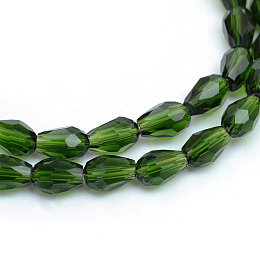 Honeyhandy Transparent Glass Bead Strands, Faceted Teardrop, Green, 11x8mm, Hole: 1mm, 60pcs/strand, 28 inch