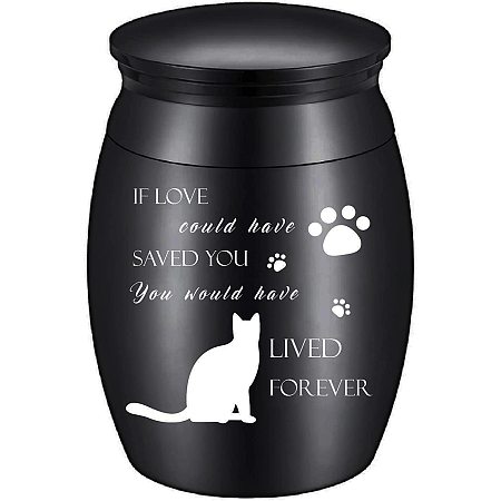 CREATCABIN Cat Urn Mini Heart Loved Forever Pet Ashes Small Keepsake Memorial Waterproof Stainless Steel Cremation Container Jar 1.18x1.57inch Black