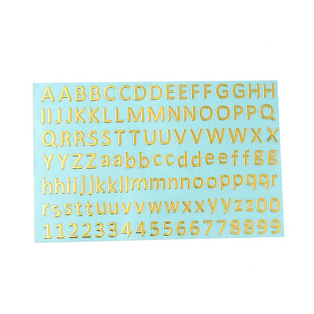 Honeyhandy Brass Self-Adhesive Picture Stickers, Metal Decals for Phone Case Decor, Number, Letter Pattern, 50x75x0.1mm, Sticker: 3~5.5x0.8~5mm