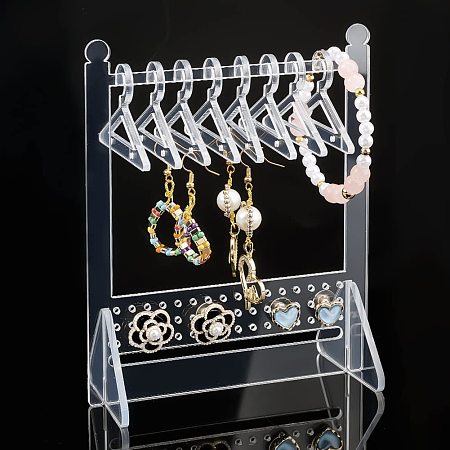 PandaHall Elite 64 Holes Earring Holder Stand, Acrylic Coat Hanger Earring Holder Rack Unique Earring Display Dangle Ear Stud OrganizerA for Earring Retail Show Personal Exhibition, Clear, 4.7x2.3x5.8”