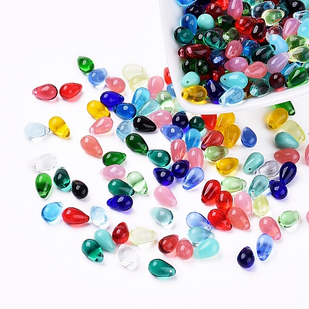 Arricraft Czech Glass Beads, Transparent & Imitation Opalite, Top Drilled Beads, Teardrop, Mixed Color, 9.5x6mm, Hole: 0.8mm, about 357~363pcs/bag