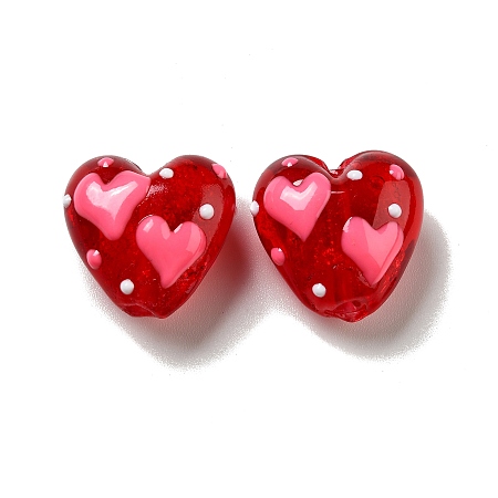 Honeyhandy Handmade Lampwork Beads, Heart, Red, 19~20.5x20~20.5x11.5~13.5mm, Hole: 2.5mm