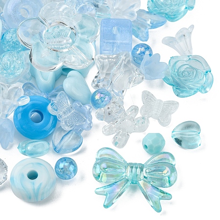 Honeyhandy Opaque & Transparent Acrylic Beads, Mixed Shapes, Light Sky Blue, 7.5~33x7.5~43.5x4.5~16mm, Hole: 1.2~4mm, about 50g/bag