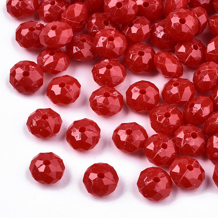 Arricraft Opaque Acrylic Beads, Faceted, Rondelle, FireBrick, 8x5mm, Hole: 1.2mm; about 2900pcs/500g