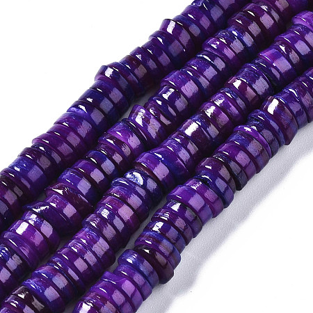 Arricraft Natural Freshwater Shell Beads Strands, Dyed, Flat Round/Dics, Heishi Beads, Indigo, 6x6x1~2.5mm, Hole: 1mm, about 201~208pcs/strand, 15.20~15.43 inch(38.6~39.2cm)