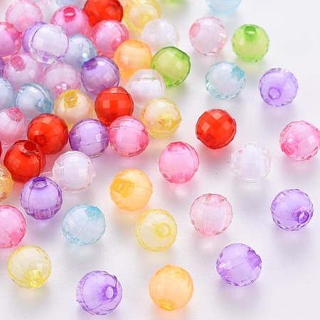 Arricraft Transparent Acrylic Beads, Bead in Bead, Dyed, Faceted, Round, Mixed Color, 8x7.5mm, Hole: 2mm, about 1990pcs/500g