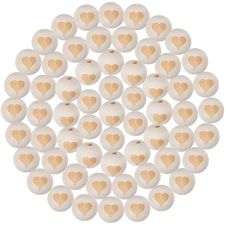 NBEADS 40pcs Wood Beads with Heart, Dyed Round Large Hole Spacer Curved Heart 20mm Smooth Unfinished Wooden Loose Beads for Crafts DIY Jewelry Making, Burlywood