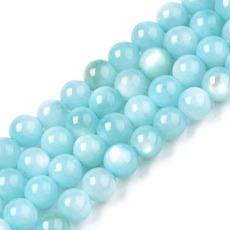 Honeyhandy Natural Freshwater Shell Beads Strands, Dyed, Round, Light Sky Blue, 2.5mm, Hole: 0.5mm, about 122pcs/strand, 14.57''(37cm)