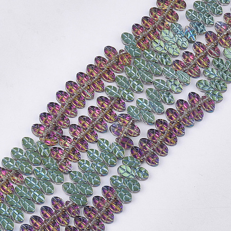 ARRICRAFT Electroplate Glass Beads Strands, Leaf, Colorful, 11x7x4mm, Hole: 0.8mm; about 140pcs/strand, 23.6 inches