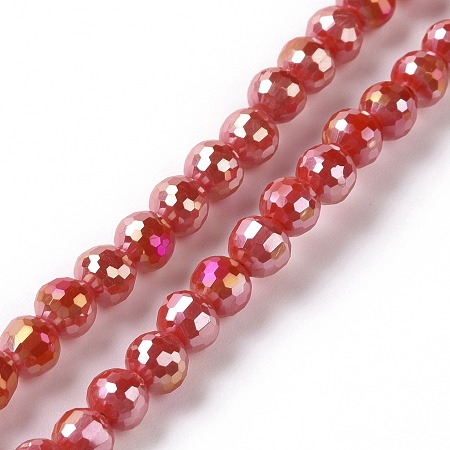 Electroplate Opaque Solid Color Glass Beads Strands, AB Color Plated, Faceted, Round, FireBrick, 5.5~6mm, Hole: 1.2~1.5mm, about 95pcs/strand, 21.26 inch(54cm)