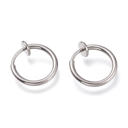 Honeyhandy 304 Stainless Steel Retractable Clip-on Hoop Earrings, For Non-pierced Ears, with Spring Findings, Stainless Steel Color, 13x0.8~1.5mm