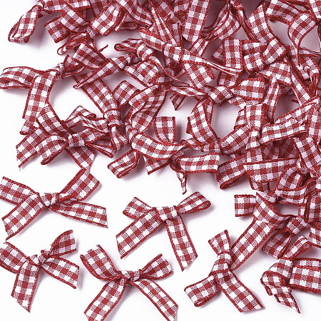 Honeyhandy Handmade Woven Costume Accessories, Tartan Pattern Ribbon Bowknot, Brown, 22~26x25~35x2~5mm