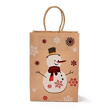 Honeyhandy Christmas Theme Hot Stamping Rectangle Paper Bags, with Handles, for Gift Bags and Shopping Bags, Snowman, Bag: 8x15x21cm, Fold: 210x150x2mm