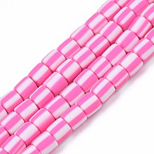 Honeyhandy Handmade Polymer Clay Bead Strands, Column, Camellia, 6x6mm, Hole: 1.5mm, about 63pcs/strand, 15.55 inch~15.94 inch(39.5~40.5cm)