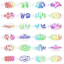 GORGECRAFT 24PCS Face Paint Stencils Body Painting Template Christmas Theme Elk Santa Christmas Stocking Holly Leaves Pattern Reusable Soft Tattoo Stencils for Cosplay Christmas Party Body Makeup Art