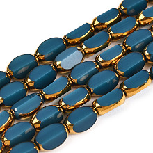 Honeyhandy Electroplate Opaque Color Glass Beads Strands, Faceted, Oval, Steel Blue, 7x4.5x3.5mm, Hole: 1mm, about 50pcs/strand, 12.99''(33cm)