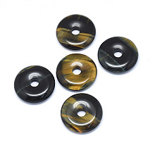 Honeyhandy Natural Tiger Eye Pendants, Donut/Pi Disc, Donut Width: 12mm, 30x5~7mm, Hole: 6mm