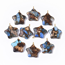 Honeyhandy Assembled Synthetic Imperial Jasper and Bronzite Pendants, with Golden Tone Iron Loop, Dyed, Star, Light Sky Blue, 23~24x21x5mm, Hole: 2mm