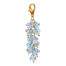 Honeyhandy Trumpet Flower Glass Pendant Decorations, Lobster Clasp Charms, Clip-on Charms, for Keychain, Purse, Backpack Ornament, Deep Sky Blue, 69mm