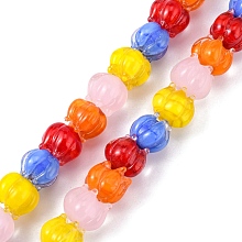 Honeyhandy Handmade Lampwork Beads, Flower, Colorful, 11x12mm, Hole: 2mm, about 30pcs/strand, 12.40 inch(31.5cm)