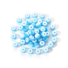 Honeyhandy 50Pcs Transparent Stripe Resin Beads, Round, Deep Sky Blue, 1/4 inch(8mm), Hole: 2mm, 50pcs/Bag