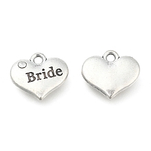 Honeyhandy Wedding Theme Antique Silver Tone Tibetan Style Heart with Bride Rhinestone Charms, Cadmium Free & Lead Free, Crystal, 14x16x3mm, Hole: 2mm